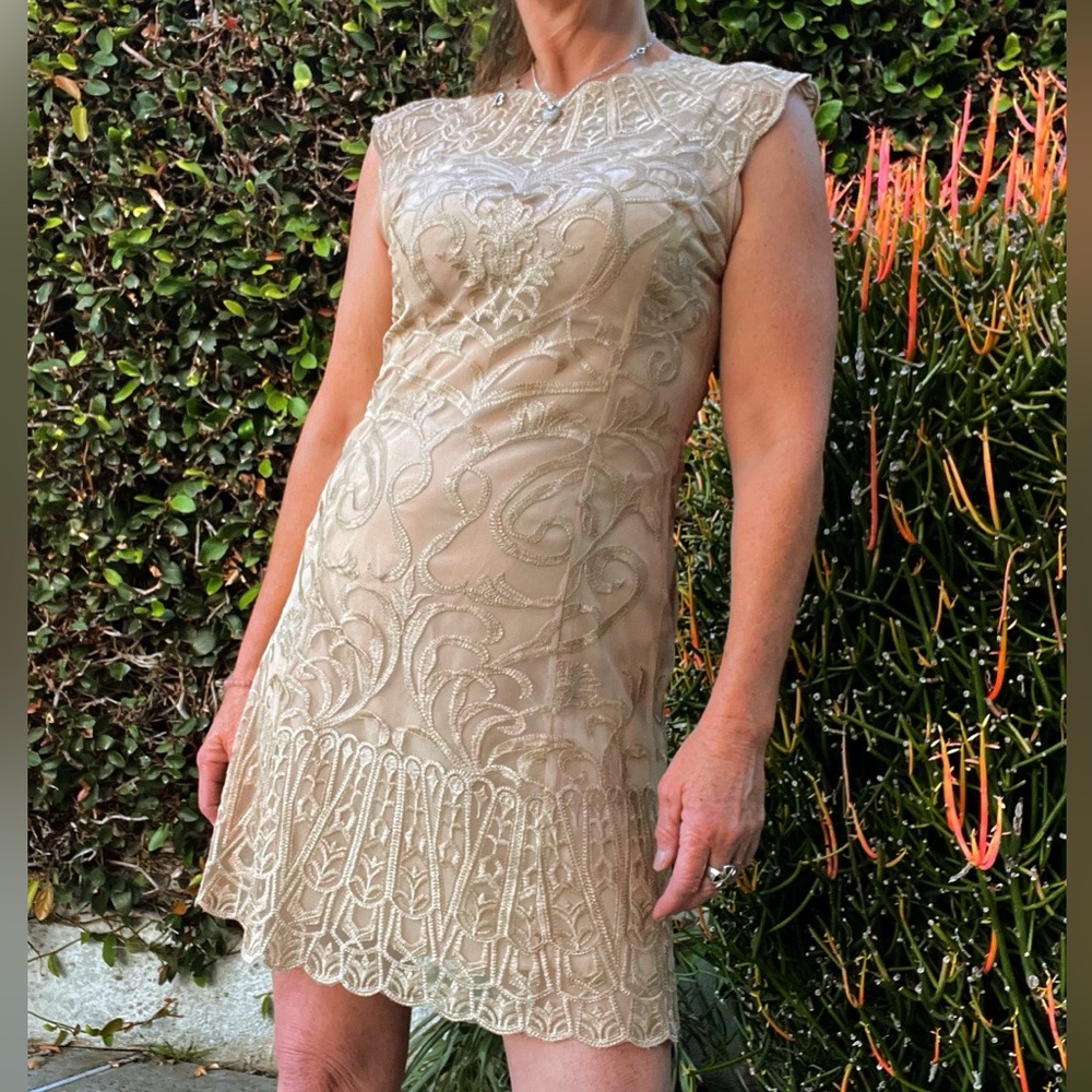 Isabel Marant Etoile Vintage Lace Sheath Mini Dress Gold Nude Small
